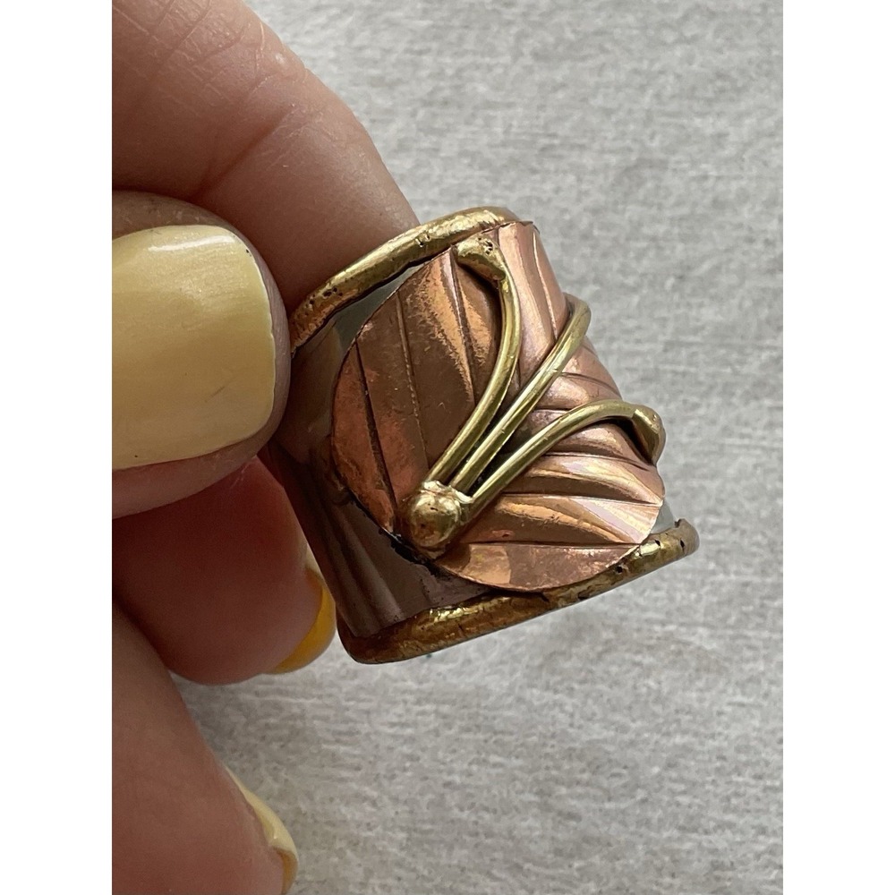 Vintage Mixed Metal Copper Leaf Ring Size 7 Vintage Estate Jewelry